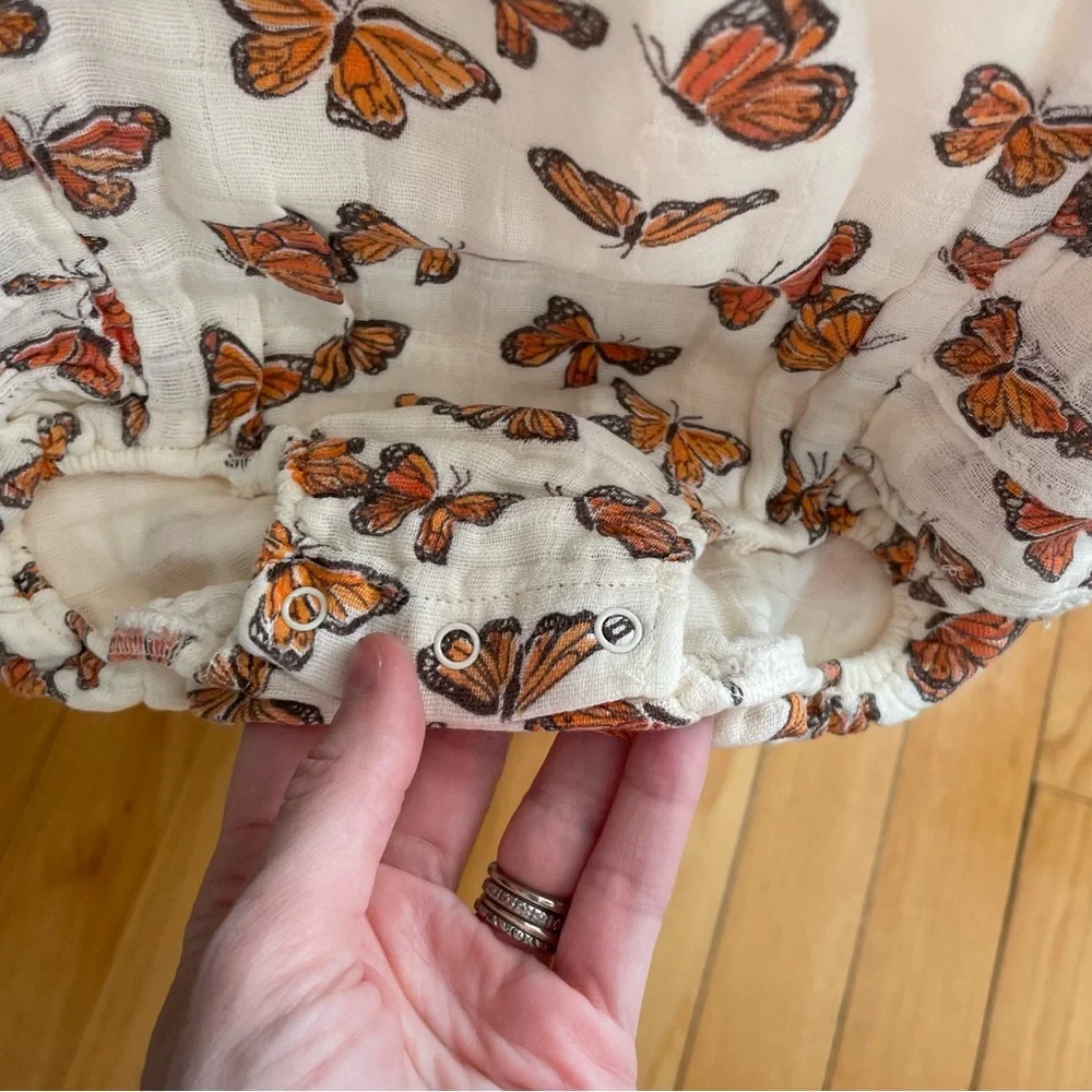 Angel Dear White One-Piece Romper with Orange Butterfly Print